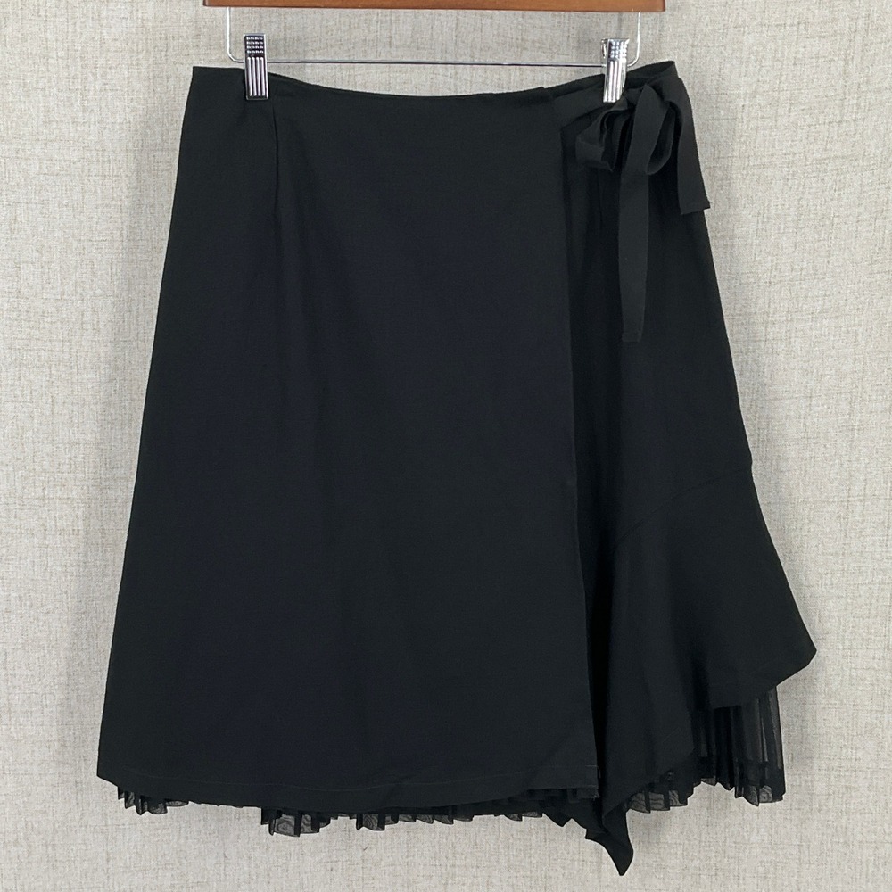 Comptoir des Cotonniers Wrap Skirt Womens 42 Black Linen Whimsigoth‎ Grunge Goth